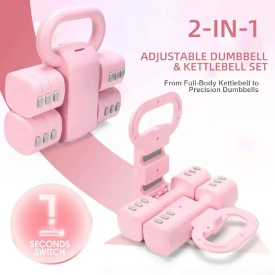 Adjustable 2-in-1 Convertible Kettlebell Dumbbells Set 4 in 1 Free Weights Dumbbell Set of 2 Each 2.2 3.3 4.4 5.5lb Quick Chang