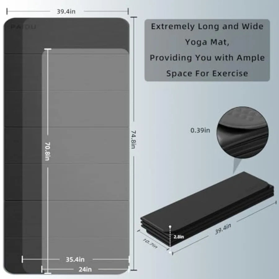 Foldable Yoga Mat 2/5 10MM Thick TPE Non-Slip Design for Indoor Yoga Pilates Outdoor Travel Workouts Extra Long/Wide 75x40 Quic
