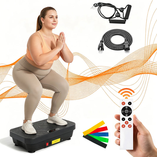 Vibration Plate Exercise Machine Home Fitness Machine Bluetooth for Weight Loss & Full Body Shaping High-Frequency for Fat Burning & Toning 10 Auto 200 Manual Speed Settings Includes Resistance Bands & Yoga Straps Shaker Adju