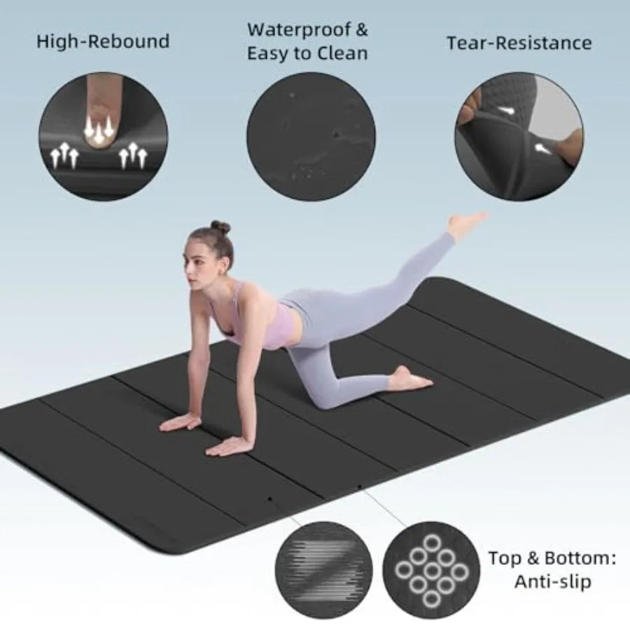 Foldable Yoga Mat 2/5 10MM Thick TPE Non-Slip Design for Indoor Yoga Pilates Outdoor Travel Workouts Extra Long/Wide 75x40 Quic