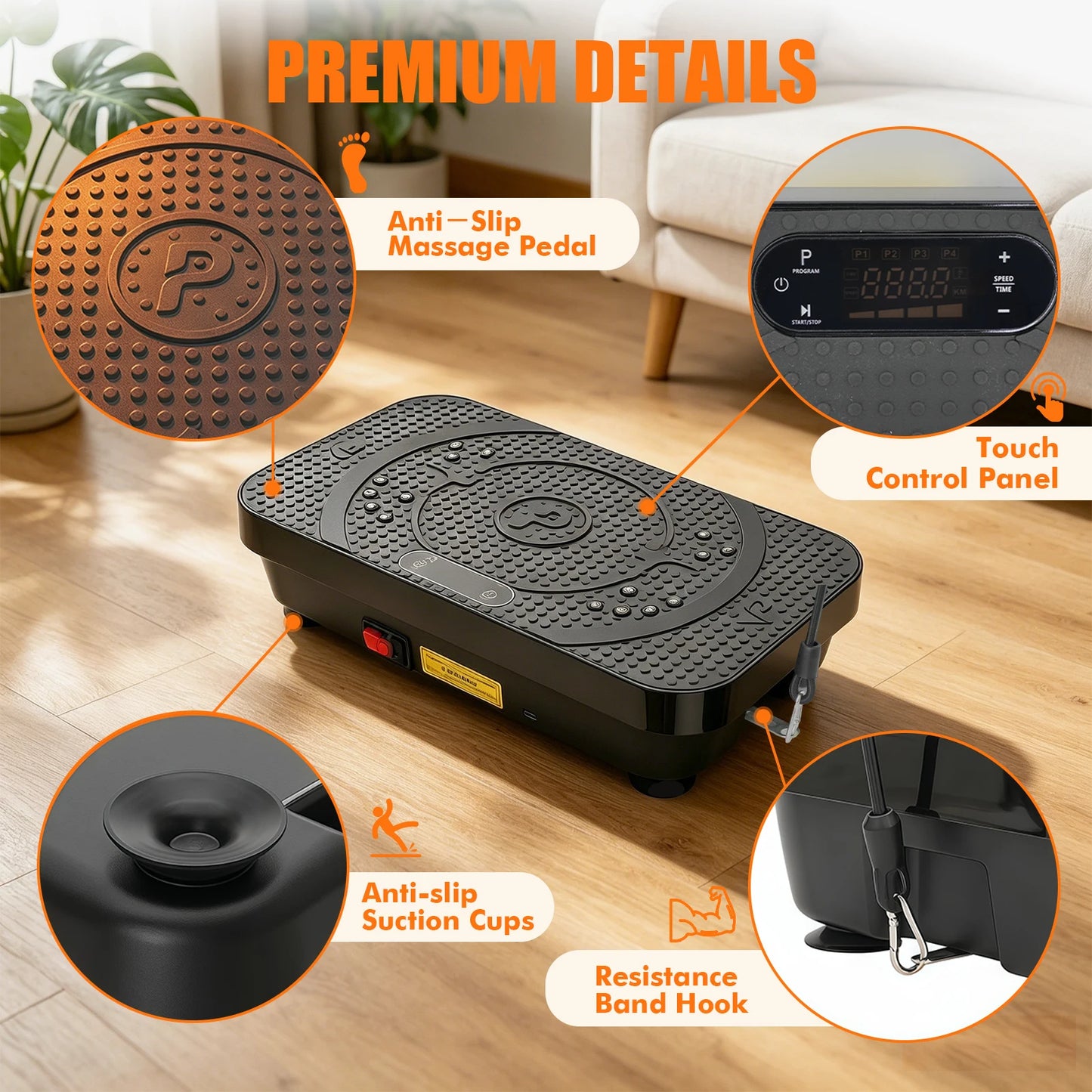 Vibration Plate Exercise Machine Home Fitness Machine Bluetooth for Weight Loss & Full Body Shaping High-Frequency for Fat Burning & Toning 10 Auto 200 Manual Speed Settings Includes Resistance Bands & Yoga Straps Shaker Adju