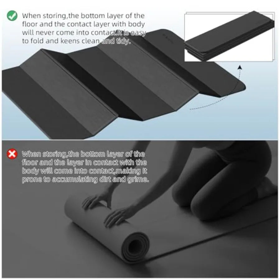 Foldable Yoga Mat 2/5 10MM Thick TPE Non-Slip Design for Indoor Yoga Pilates Outdoor Travel Workouts Extra Long/Wide 75x40 Quic