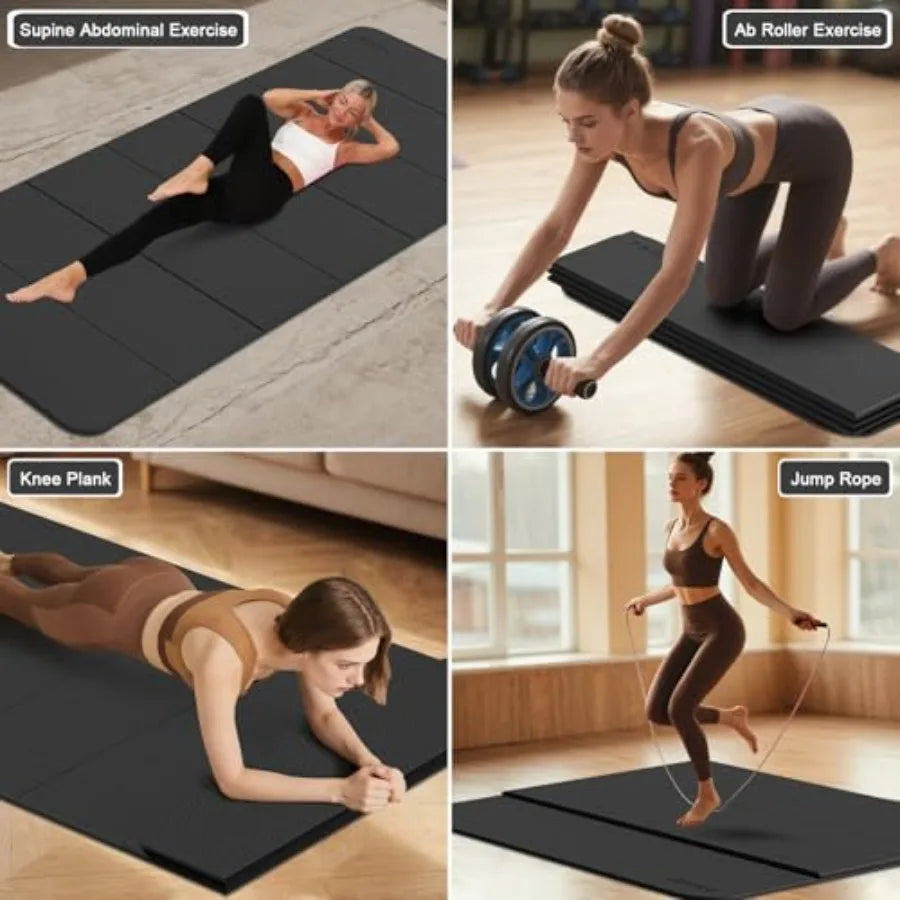 Foldable Yoga Mat 2/5 10MM Thick TPE Non-Slip Design for Indoor Yoga Pilates Outdoor Travel Workouts Extra Long/Wide 75x40 Quic