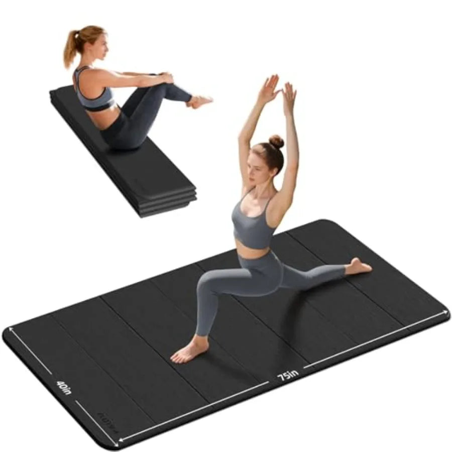 Foldable Yoga Mat 2/5 10MM Thick TPE Non-Slip Design for Indoor Yoga Pilates Outdoor Travel Workouts Extra Long/Wide 75x40 Quic