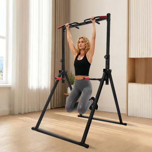 Adjustable Pull Up Bar, 200kg Load Foldable Home Gym Multi-Function Training Station with Parallel Bars for Strength Training