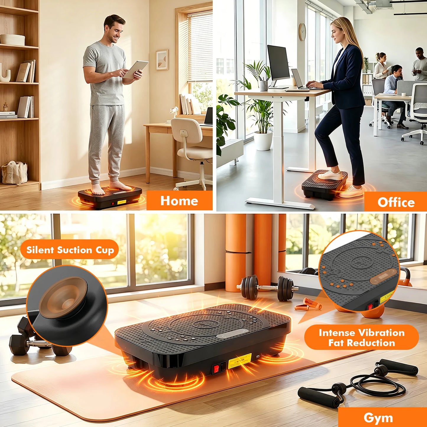 Vibration Plate Exercise Machine Home Fitness Machine Bluetooth for Weight Loss & Full Body Shaping High-Frequency for Fat Burning & Toning 10 Auto 200 Manual Speed Settings Includes Resistance Bands & Yoga Straps Shaker Adju
