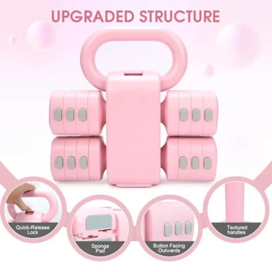 Adjustable 2-in-1 Convertible Kettlebell Dumbbells Set 4 in 1 Free Weights Dumbbell Set of 2 Each 2.2 3.3 4.4 5.5lb Quick Chang