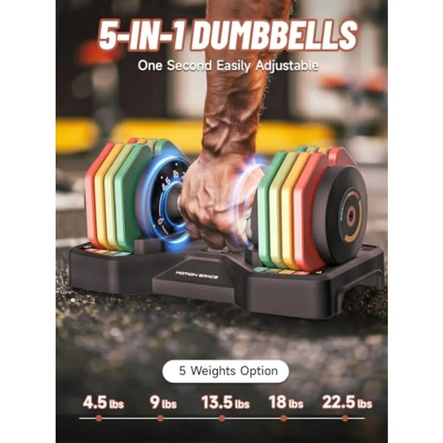 Adjustable Dumbbells Set 22.5LB Pair 1-Sec Fast Adjustable 5 Free Weights Premium Comfort Non-slip Metal Handle Compact Size fo